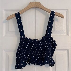 American Eagle Outfitters Navy and White Polka Dot Crop Top